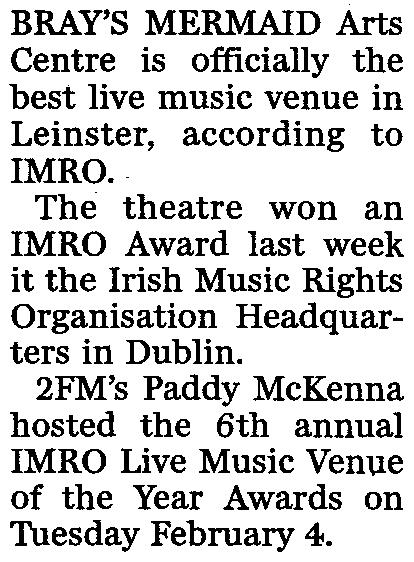 2FM's Paddy McKenna hosted the 6th annual IMRO Live Music Venue of the Year Awards on Tuesday