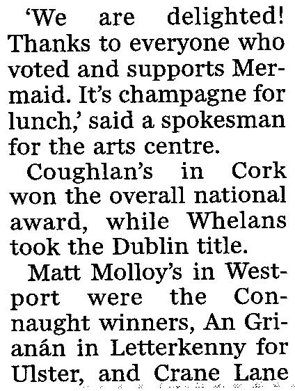 on 'We are delighted! Theatre in Cork for Thanks to everyone who Munster. voted and supports Mermaid.