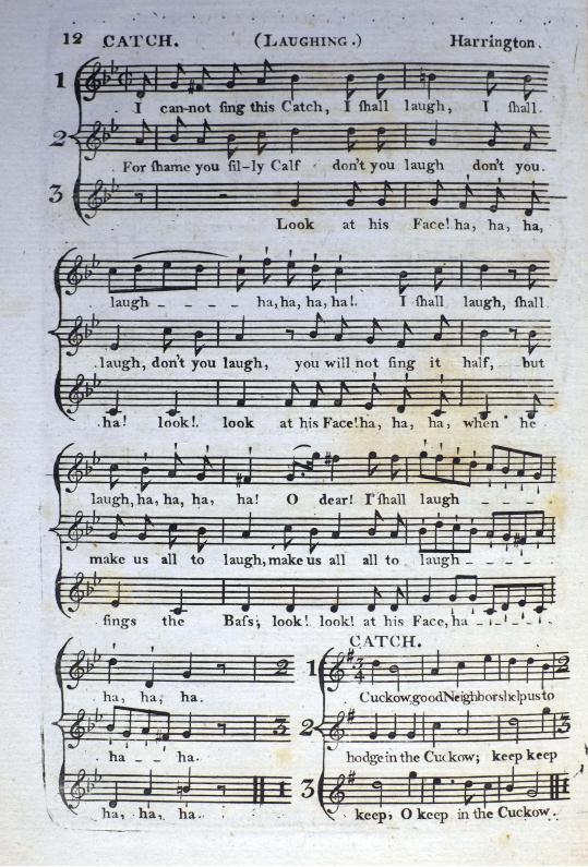 2. Henry Harington, I Cannot Sing this Catch in Apollonian Harmony, vol. III London: S.A. & P. Thompson, [1795?] 780.