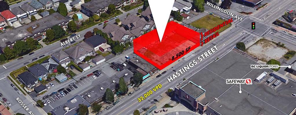 The site is ideally situated across the street from Safeway & BC Liquor Store - two of the largest retailers on Hastings St.