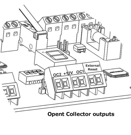 "OC1 and OC2" Open Collector Outputs Open collector outputs with negative closing. The operating scheme is as follows: When the transistor is at rest, on the collector there is no tension.