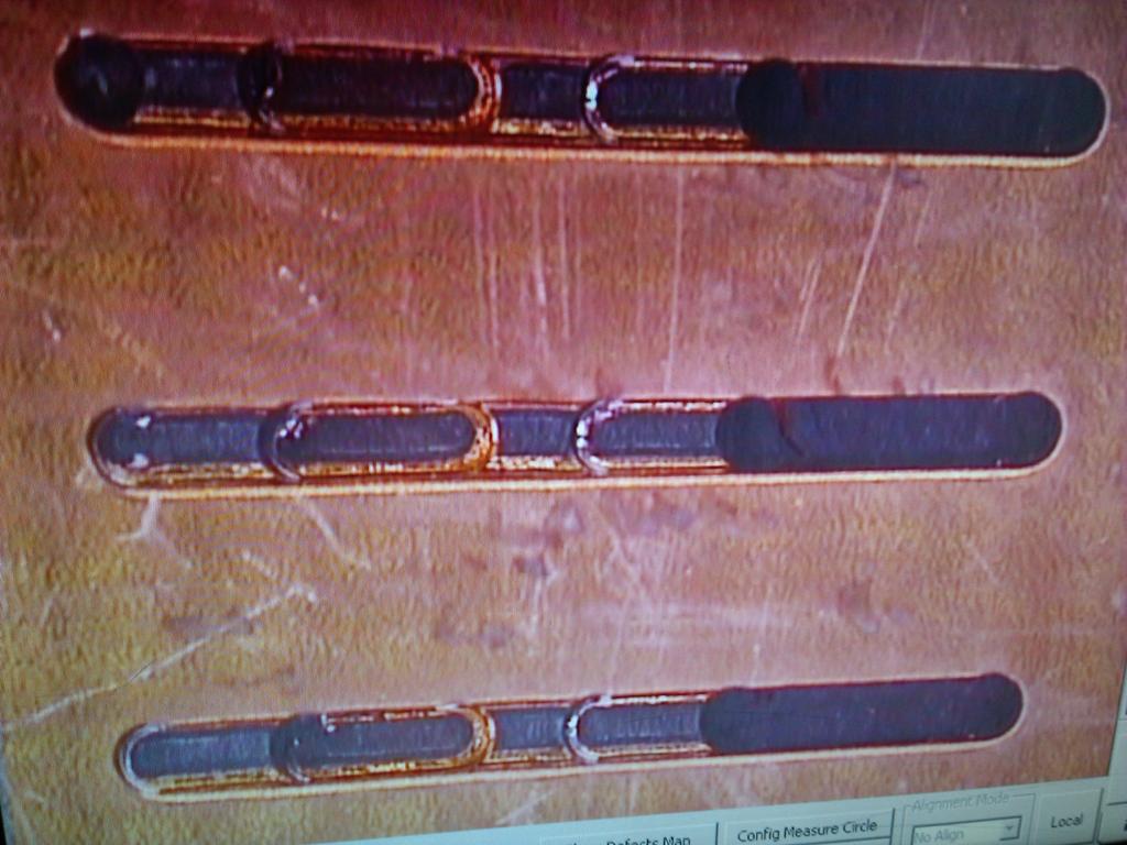 A top view image of VeCS-2 slot is shown below seeing the different depth of copper plating. This picture is taken prior separation of the sections in order to see the differences.