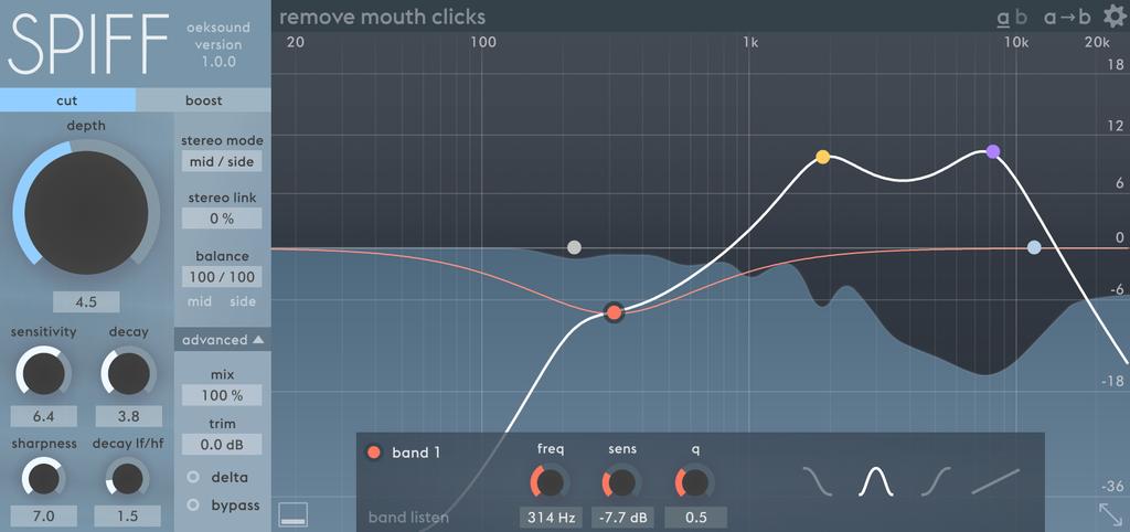Thank you for using spiff! spiff is an adaptive transient tool that cuts or boosts only the frequencies that make up the transient material, keeping the rest of the audio signal intact.