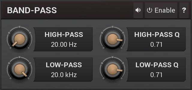Band-pass panel contains parameters of the band pass, which you can use to process the signal that is used measure level of the band additionally.