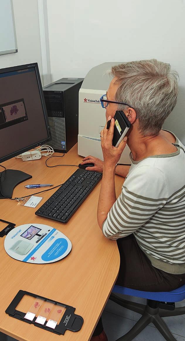 Emergency consulting The Danish pathologist is impressed with other uses of the VisionTek as well. For example, in case of emergency consulting, the VisionTek has been of great value to the patient.
