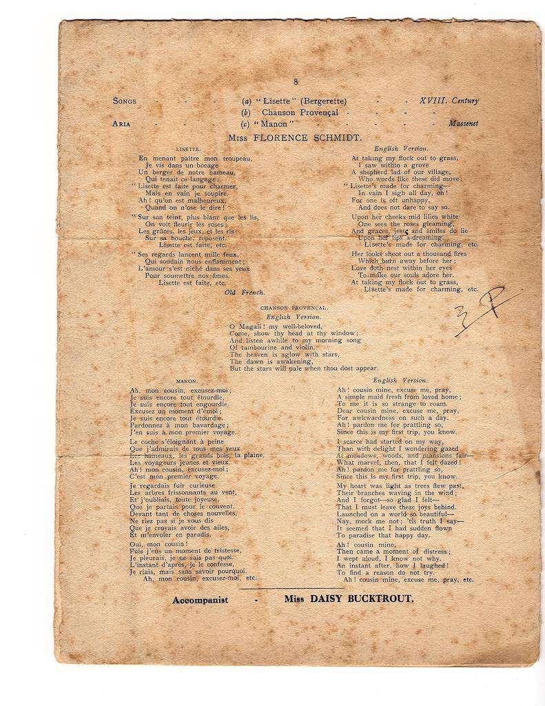 AlexanderRareBooks.com (919) 296-9176 p.25 104. Pound, Ezra. [Program]. BOOK OF WORDS. Miss Florence Schmidt and Miss Elsie Hall Vocal and Pianoforte Recital. London: Bechstein Hall, [1910].
