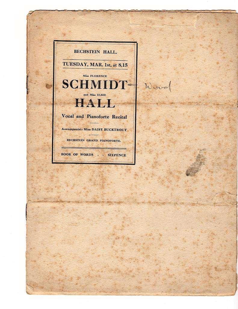 ] Pound provided uncredited English translations for the French (Verlaine and Chanson Provencal) and Italian lyrics featured in the program. 300 copies printed; sold at the recital, 1 March 1910.
