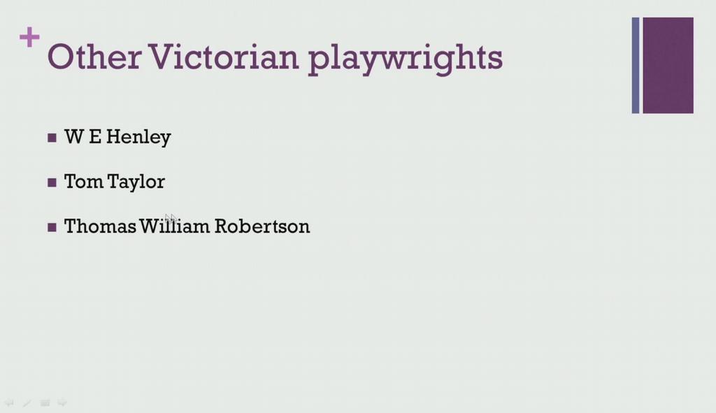 (Refer Slide Time: 14:42) The other important Victorian playwrights whose works are not really discussed in literary histories are W E Henley, Tom Taylor and Thomas William Robertson.