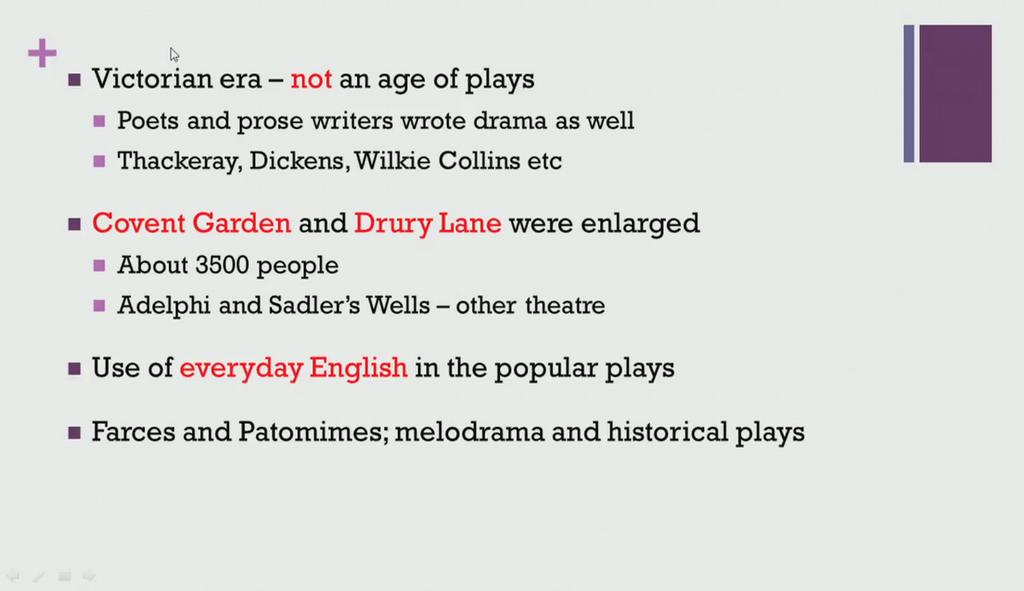(Refer Slide Time: 01:31) So many of these writers were also novelist such as Thackeray, Dickens and Wilkie Collins though the output in terms of drama was quite limited.