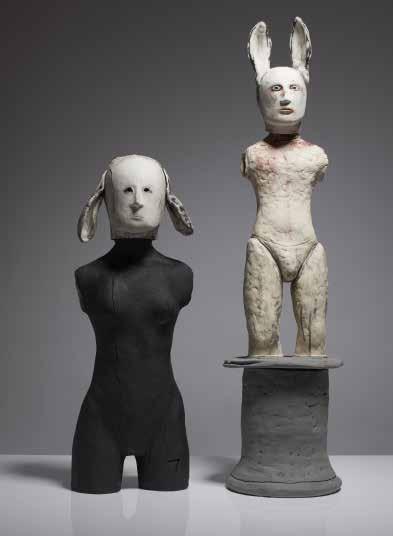 Rara Avis: left, Lop-eared Woman; right, Statue, 2015 stoneware;