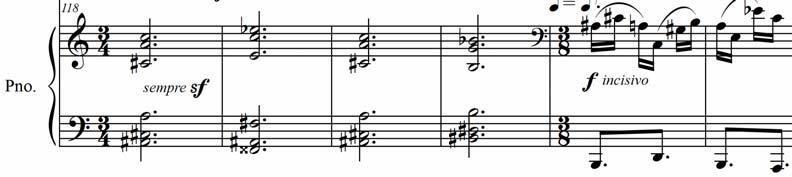 258 Roxana PEPELEA 106), the melopey is resumed in canon by the strings, on the same ostinato background of the piano. Fig. 4.