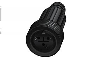 Plug and connection assignment DMX connections A three-pole coupling in IP65 design is used as DMX output, a three-pole plug in IP65 design is used as DMX input.