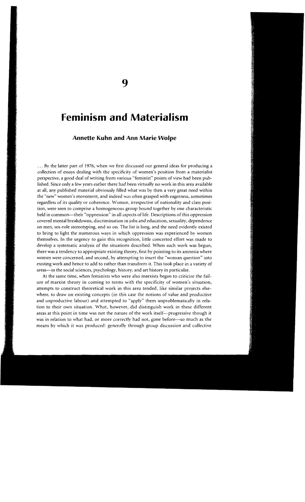 9 Feminism and Materialism Annette Kuhn and Ann Marie Wolpe.