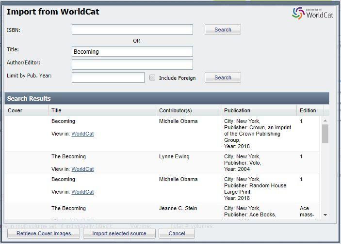 Adding a book citation using Worldcat A Title or