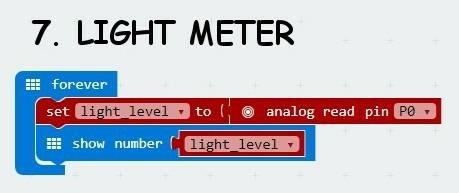 write_digital(0) show_red = True 7. Light meter Show the LED message (light level) until exit. light_level = pin0.read_analog() display.