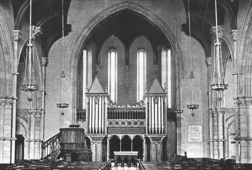 When the church opened in 1879, it was neither embellished with stainedglass windows nor adorned with its famous spire; there was no electricity, and the church was lit by gas.