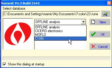 6. On the prompt dialog box (fig 3) select CYAN and create a New database with today's date and hit OK. Figure 3 New Database 7.