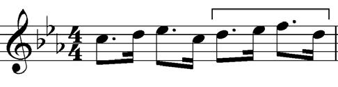 7 Rewrite bar 4 of the solo part, but double the note values. Add a new time signature.