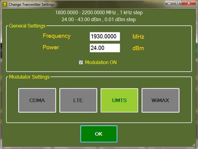 The current system time is also shown on the bottom status bar. Transmitter Settings Pressing the transmitter settings button produces the transmitter setting dialog screen.
