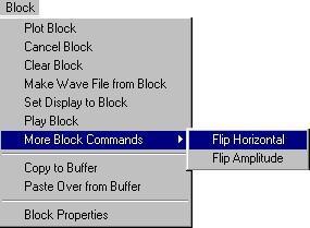 Block Menu. This menu allows you to define and manipulate an area of the wave file.