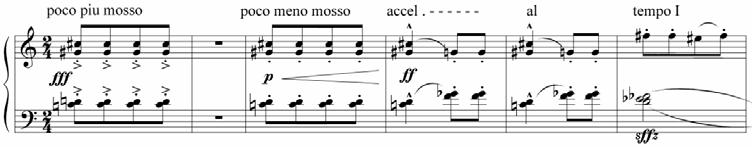 62 Corina IBĂNESCU Also on the harmonic level, we find the presence of modal chord structures of impure quarts as we encounter in measure 92 (Figure 5), with an added 2-nd (meas.