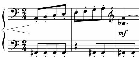 The only constructions that go beyond the pentatonic frame with which we are familiar in this part of the sonatina are the Messiaen 1 mode (the scale in tones) which goes beyond