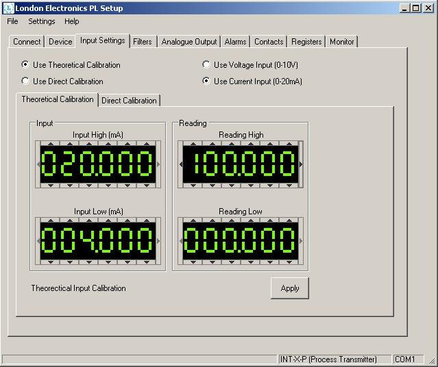 PC Setup - Input Settings - theoretical This section only on INT-X-P versions, not on INT-X-L Use Theoretical Input settings to calibrate your transmitter against expected signals and desired