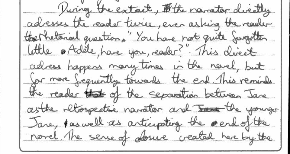 Examiner Comments After establishing the argument in the first paragraph, this candidate goes to the prescribed extract which immediately gives the argument a sharper focus.