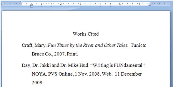 The Works Cited Page ALWAYS gets it own page Go to end of essay Use Insert Page Break Center the title NO BOLD Double spaced Start FLUSH with left margin Indent ONLY if an entry runs onto a