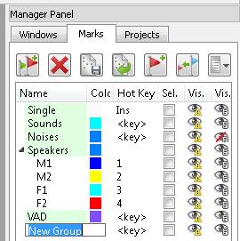 OPERATIONS WITH SOUND SIGNALS select or create the necessary interval marks group (subgroup) on the Marks tab; click the Add Mark pictogram.