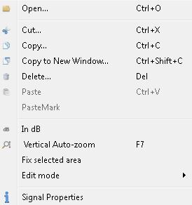 DATA PROCESSING 2) The items of the data window s context menu (Fig. 57). Figure 57 Data window s context menu 3) The proper pictograms of the toolbar and the shortcuts (Appendixes B and D).