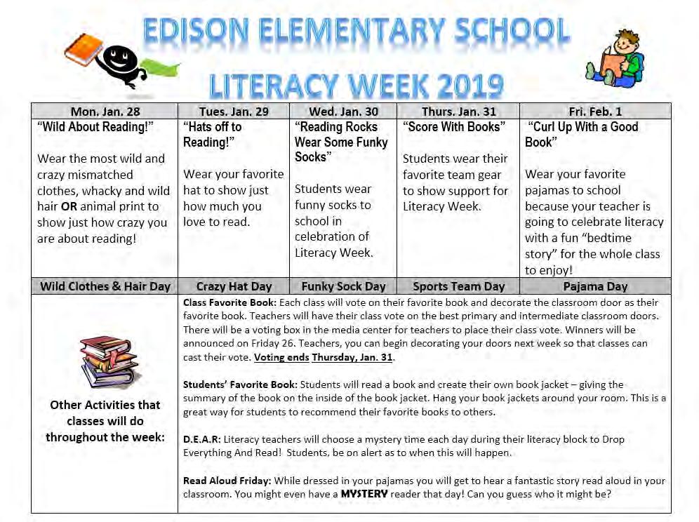 Edison Essrig Celebrate Literacy Week 2019 Essrig Elementary Monday Read Aloud