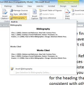 bibliography When you have finished your work, place your cursor at the end of the document.