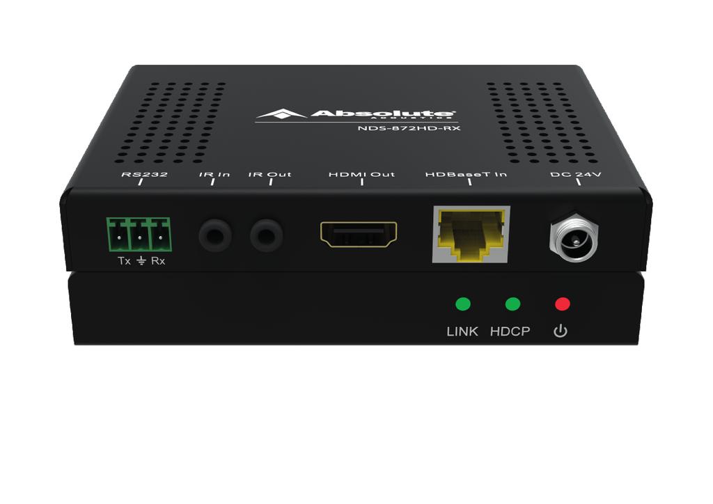 Compatible Receivers NDS-572HD-RX NDS-872HD-RX HDBaseT Lite receiver with 2-way IR and RS232 for distances up to 228 ft (70m) @ 1080p, or 130 ft (40m) @ UHD/4K.