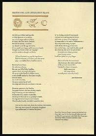 First edition. Broadside poem. 10" x 13". One of 100 numbered copies Signed by the author. Fine. Printed at the Center for Book Arts. #83434.