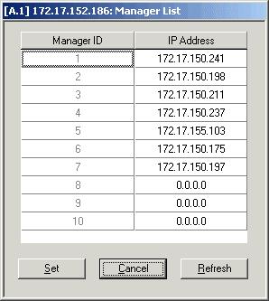 Chapter 2 Agent Configuration Mode To display the Manager List: From the Options menu, select Manager List. The Manager List dialog box appears. Figure 2-36. Manager List Table 2-20.