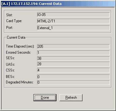 Chapter 2 Agent Configuration Mode Figure 2-60. Current Data Dialog Box The Current Data dialog box shows the amount of time that error(s) exist(s) in the current measurement interval.