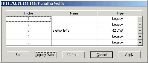 Chapter 1 Edit Configuration Mode Figure 1-21. Signaling Profile Dialog Box Configuring Legacy Data Profile Profiles for legacy signaling are used for regular CAS.