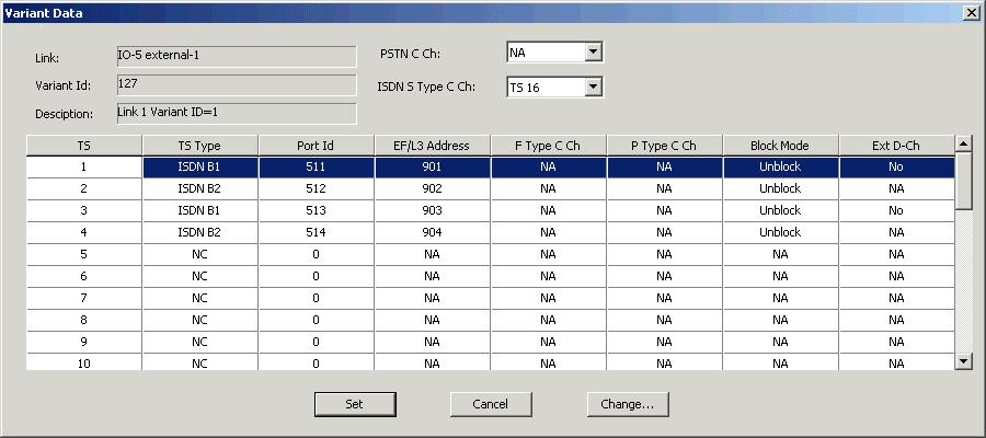 The Variant Data dialog box appears (Figure 1-30). 2. Configure desired parameters and click <Set>. Figure 1-30. Variant Data Dialog Box To change Variant TS values: 1.