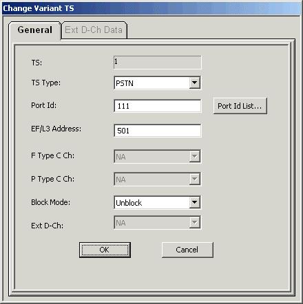 Chapter 1 Edit Configuration Mode 3. Click <Set> in the Variant Data dialog box (Figure 1-30). Figure 1-31. Change Variant TS Dialog Box Gen. Tab Table 1-13. V5.1 Variants s Gen.