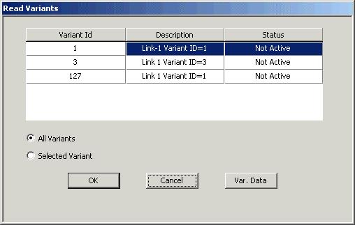 Chapter 1 Edit Configuration Mode 3. To see more information about a selected variant, click <Var. Data> to display the Variant Data dialog box (Figure 1-30). 4.