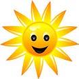 The sun is not a person, but its warmth spreads like a grin. So I say the sun is smiling, and the sky cheers up again.