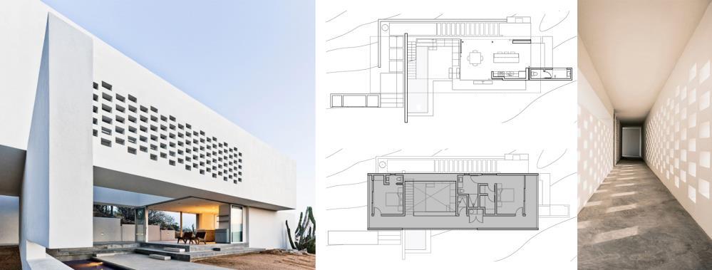 340 M. NIKOLIĆ, D. VASILSKI Fig. 6 Perforated main wall of cubic shell; main floor plan - first floor plan; light game (Source: http://www.archilovers.com/projects/132648/zacatitos-04.html) 6.