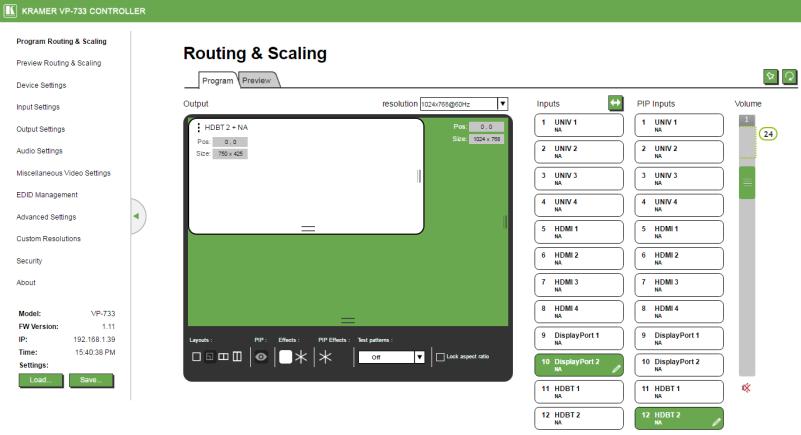 Routing & Scaling page selected and below a list of all the other available Web pages.