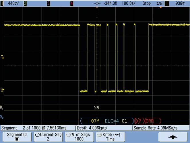 Segmented Memory captures more frames The Segmented Memory Option for Agilent s InfiniiVision series oscilloscopes can optimize your scope s acquisition memory allowing you to capture more CAN and/or