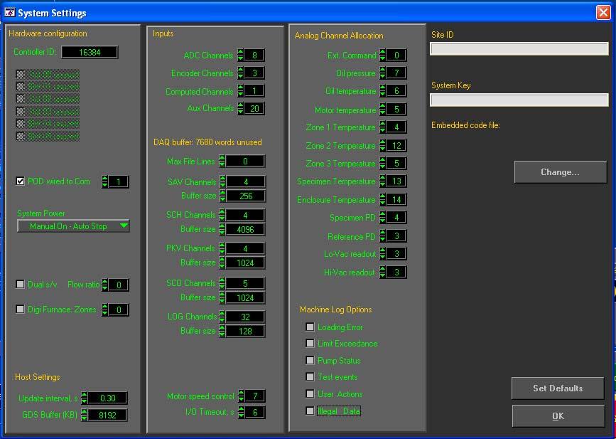 Factory Setting Panel MTL software configurations are factory set to match 2350 hardware via System Configuration Panel Machine Console