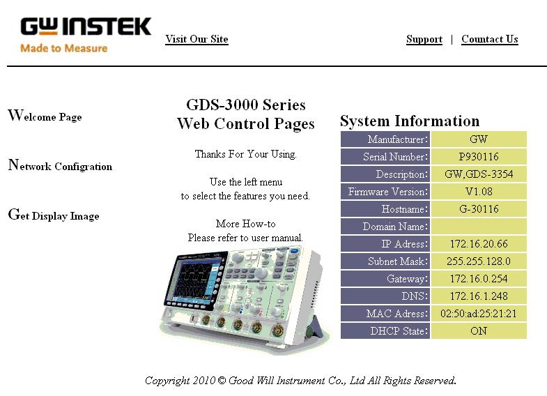 GDS-3000 Series User Manual System Information: Manufacturer Serial Number Firmware version Hostname Domain name IP Address