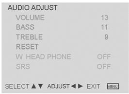 Audio Adjust When adjust any item sub-osd will show up like this. 1. Volume is adjusted from 0 to 100. 2.