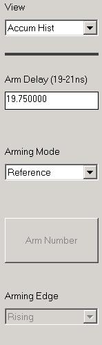 Arming Menu Arm Delay (19-21ns) The arm delay sets the minimum time from an arm event to the first measurement edge. There is a user selectable 19 to 21 ns delay.