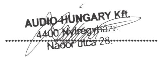 DECLARATION OF CONFORMITY We, Audio-Hungary Ltd.
